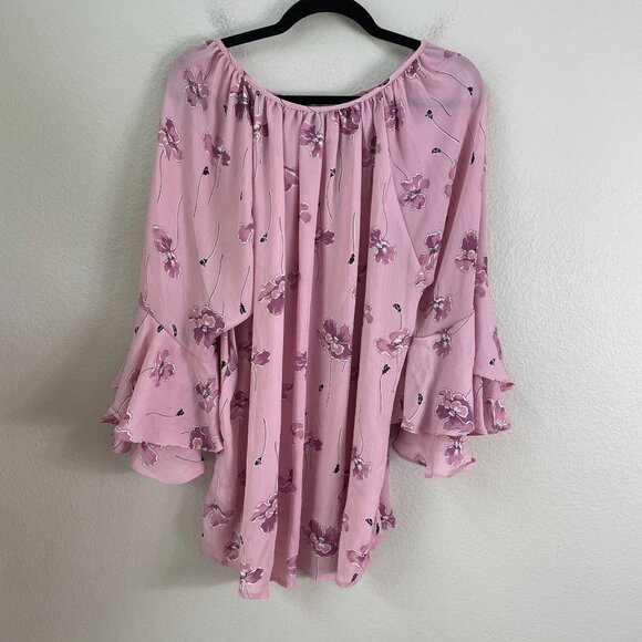 Chaps Womens Plus XXL Pink Boho Floral Blouse 3/4 Bell Sleeves Lightweight Top - Picture 10 of 11